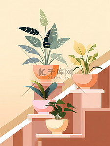 楼梯的绿植花盆植物10