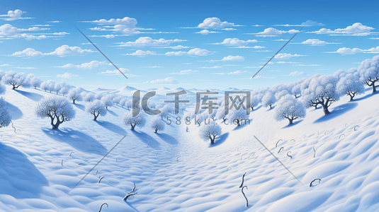 天安门动漫插画图片_蓝色卡通感冬季唯美雪景插图8