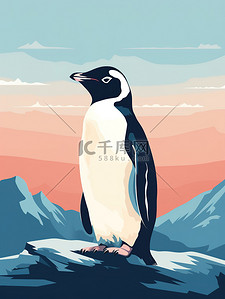 寒冷北极插画图片_北极冰川上的企鹅16
