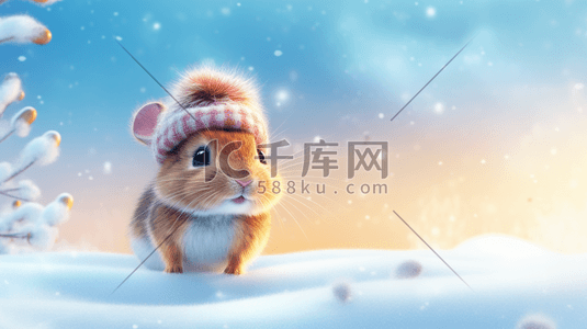 冬季动物卡通插画图片_卡通风雪地里动物唯美插画16