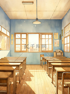 党建学习室插画图片_空荡荡的教室课室16