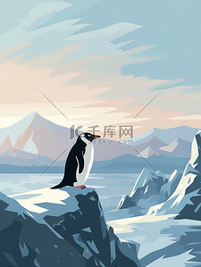 寒冷北极插画图片_北极冰川上的企鹅17