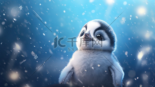 抬头插画图片_小企鹅好奇地抬头看着雪花15