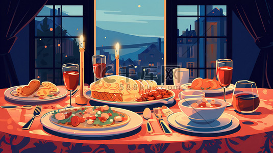 我的晚餐插画图片_餐桌上丰盛晚饭晚餐11