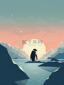 寒冷北极插画图片_北极冰川上的企鹅1