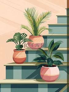 楼梯的绿植花盆植物23