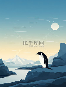 寒冷北极插画图片_北极冰川上的企鹅8