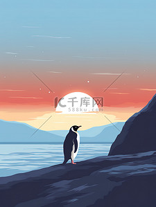 寒冷北极插画图片_北极冰川上的企鹅11