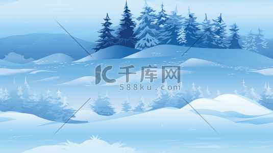 冰天雪地风景图插画图片_蓝色卡通感冬季唯美雪景插图2