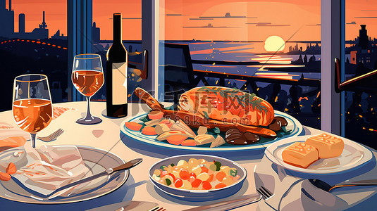 我的晚餐插画图片_餐桌上丰盛晚饭晚餐4