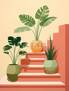 楼梯的绿植花盆植物9