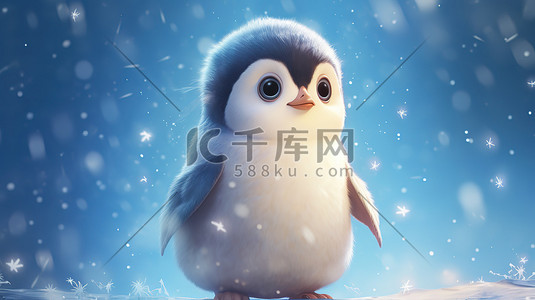 抬头插画图片_小企鹅好奇地抬头看着雪花5