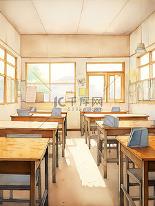 党建学习室插画图片_空荡荡的教室课室3