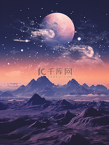 紫色土星月亮星星幻想场景5