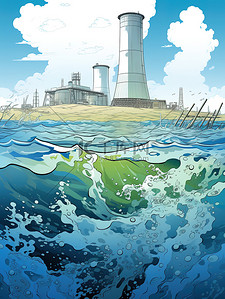 排放插画图片_核污水海洋污水排放16