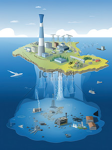 污水处理组态插画图片_核污水海洋污水排放13