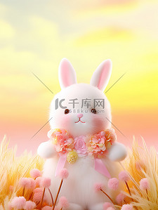 兔子粉色插画图片_可爱小兔子在花朵丛中20
