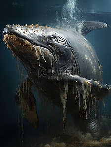 影响插画图片_海洋中受到核污染影响变异鲸鱼14