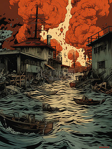 核污染海报插画图片_核污染水海洋海报8