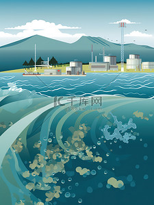 二氧化碳排放插画图片_核污水海洋污水排放9