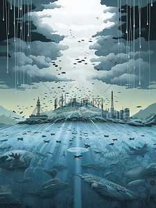 污染的空气插画图片_核污染水海洋海报1
