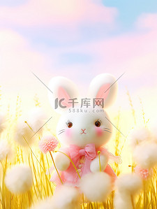 兔子粉色插画图片_可爱小兔子在花朵丛中4
