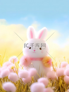 兔子粉色插画图片_可爱小兔子在花朵丛中7