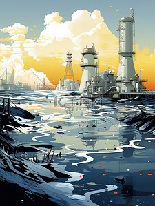 二氧化碳排放插画图片_核污水海洋污水排放5