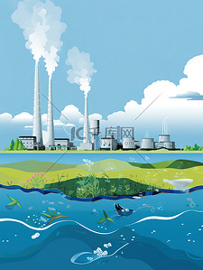 污水处理组态插画图片_核污水海洋污水排放7
