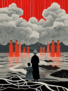 污染插画图片_核污染水海洋海报2