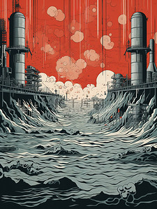 核污染海报插画图片_核污染水海洋海报19