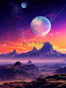 紫色土星月亮星星幻想场景2