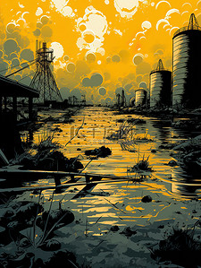 排放插画图片_排放海洋的核污染水11