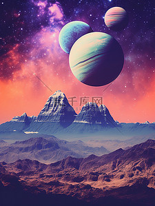土星插画图片_紫色土星月亮星星幻想场景19