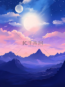 土星插画图片_紫色土星月亮星星幻想场景15