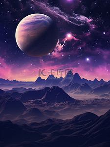 土星插画图片_紫色土星月亮星星幻想场景20