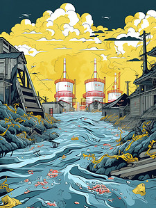 水环境综合治理插画图片_核污染水海洋海报16