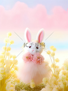 可爱小花朵插画图片_可爱小兔子在花朵丛中10