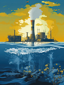 排放插画图片_核污水海洋污水排放14