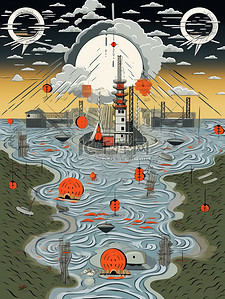 污染插画图片_核污染水海洋海报9