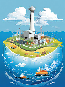 二氧化碳排放插画图片_核污水海洋污水排放2