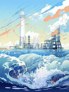 二氧化碳排放插画图片_核污水海洋污水排放6
