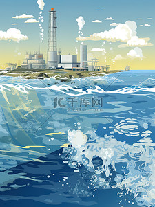 排放插画图片_核污水海洋污水排放18