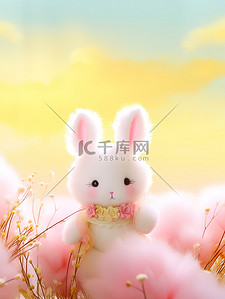 兔子粉色插画图片_可爱小兔子在花朵丛中9
