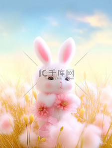可爱小兔子在花朵丛中11