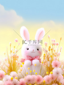 兔子粉色插画图片_可爱小兔子在花朵丛中14