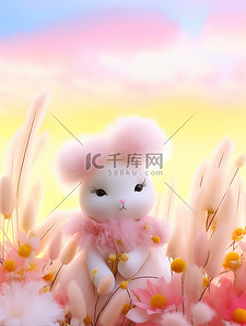 兔子粉色插画图片_可爱小兔子在花朵丛中2