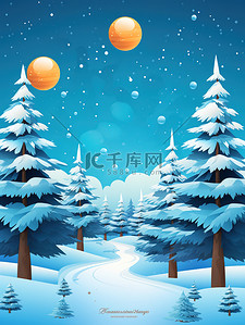 大雪节气海报插画图片_冬天雪景雪地大雪节气海报3