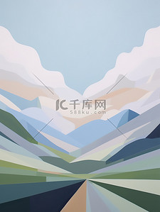 数字抽象背景插画图片_山脉公路为背景的抽象画16