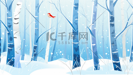 冬季嬉戏插画图片_树林里嬉戏的小鸟插画18